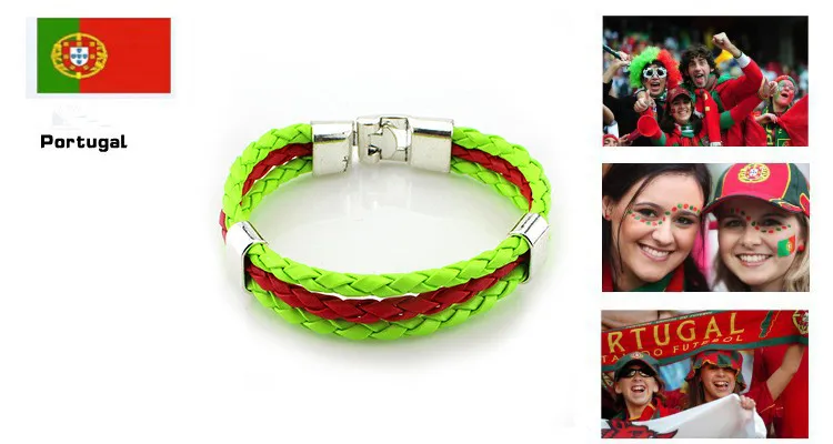 2018 Russie Coupe du monde drapeau couleurs bracelet en cuir hommes femmes corde tressée bracelets bijoux pour hommes 8 