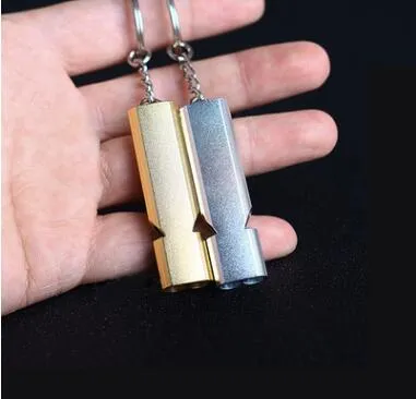 Wholesale Double-frequency Gold/Sliver Emergency EDC Molle Survival Whistle Keychain Aerial Aluminum Alloy Camping Hiking Accessory Tool