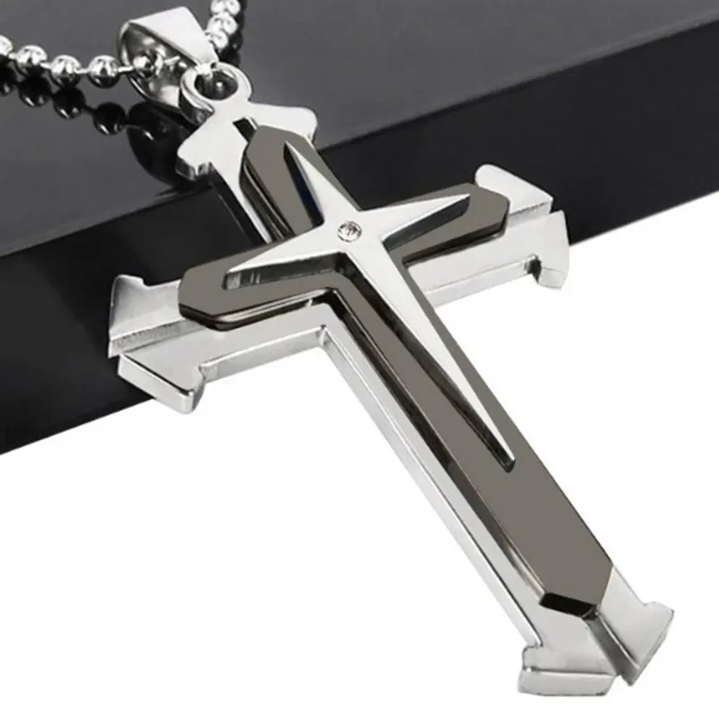 Mode Frauen Männer Edelstahlkreuz Anhänger Halskette Kette Titan Religiöser Schmuck Latin Weihnachts Punk Klassische Geschenkzubehör