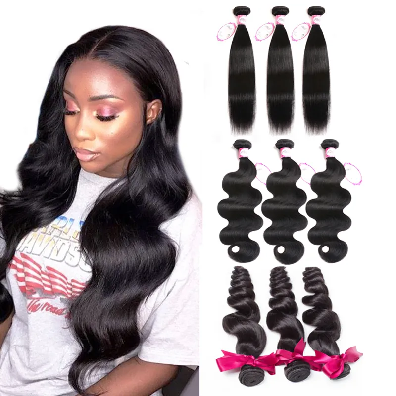 8a Grad Straight Weave Body Wave Loose Wave Brazilian Virgin Hair Bundles Obehandlat Remy Human Hair Malaysian Peruvian Indian Msjoli