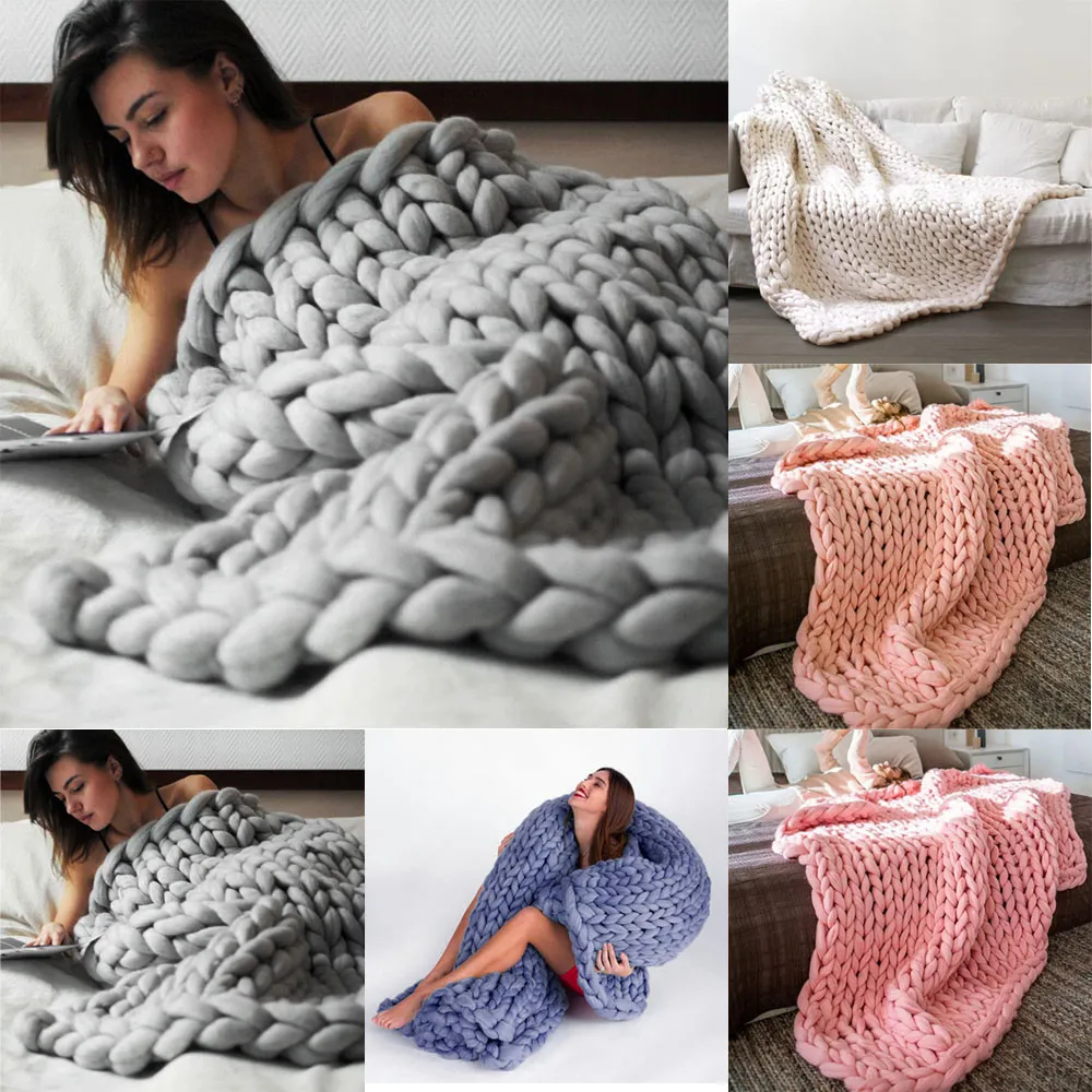 Soft Thick Line Giant Yarn Knitted Blanket 80x100cm Ideal For Hand
