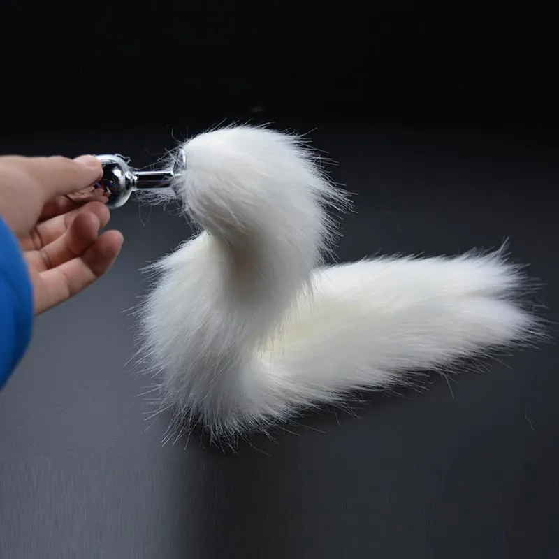 1PC Pure  Tail Butt Metal Plug 35cm Long Anal Sex Toy Animal RolePlay Cosplay with Real Racoon Dog Hiar Sex Products07