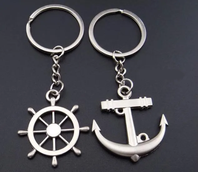 Anchor Rudder Keychains Favor Lovers Wedding Gifts Couples Keyrings with Crystal Top Quality Alloy Car Key Rings