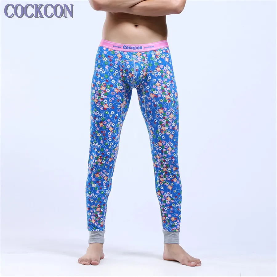 Cockcon Men's Soft Long Johns Pants Pants Pants Cotton Pattern Printed intly 529