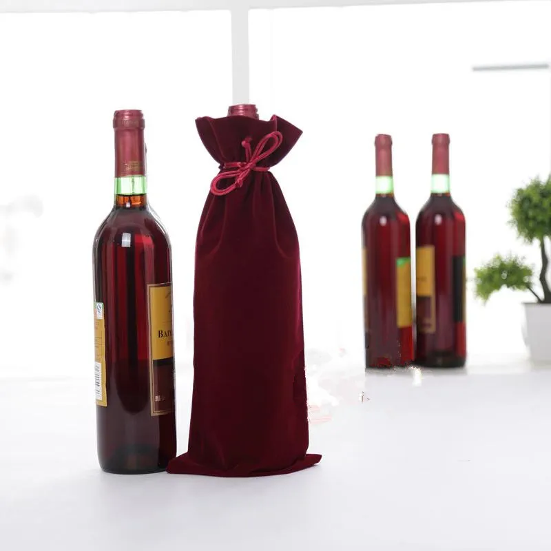 Velvet Wine Bottle Bottle Winor Winor Podarunek Wedding Wedding Par przychylenie 15x36cm torebki wino czerwony niebieski Khaki6851967