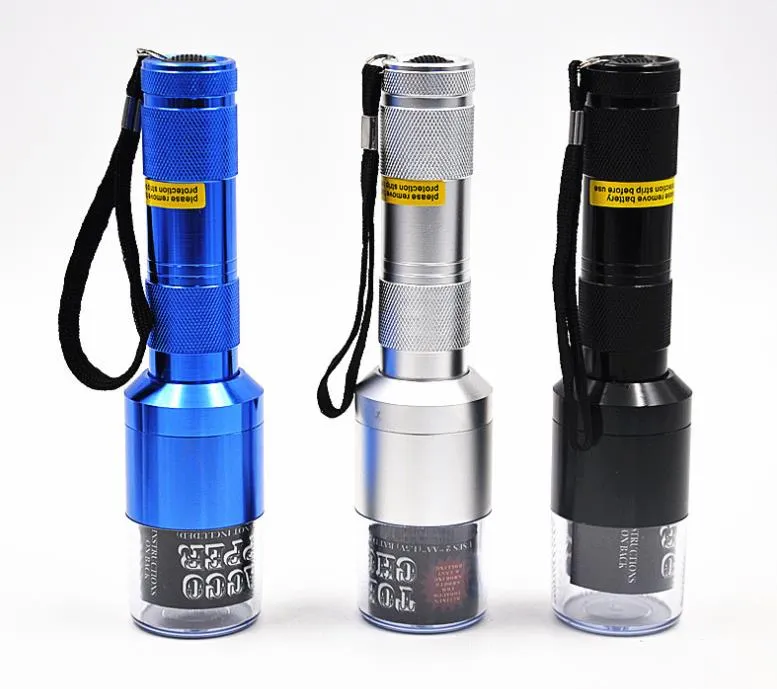 Large scale flashlight, smoke filter, filter mesh, electric metal smoke grinder.