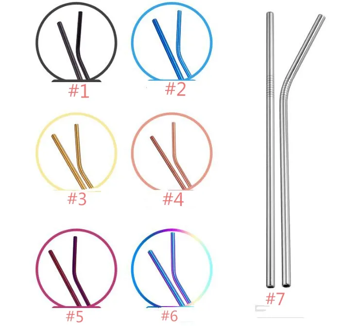 Colorful Stainless Steel Drinking Straw 21.5cm Straight Bent Reusable Straws Juice Party Bar Accessorie SN034