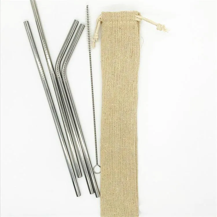 Pajitas Reutilizables De Acero Inoxidable Myga - Juego De 8 (4 Rectas Y 4 Dobles) Con Cepillo Y Bolsa De Algodón, Alternativa Ecológica Al Plástico