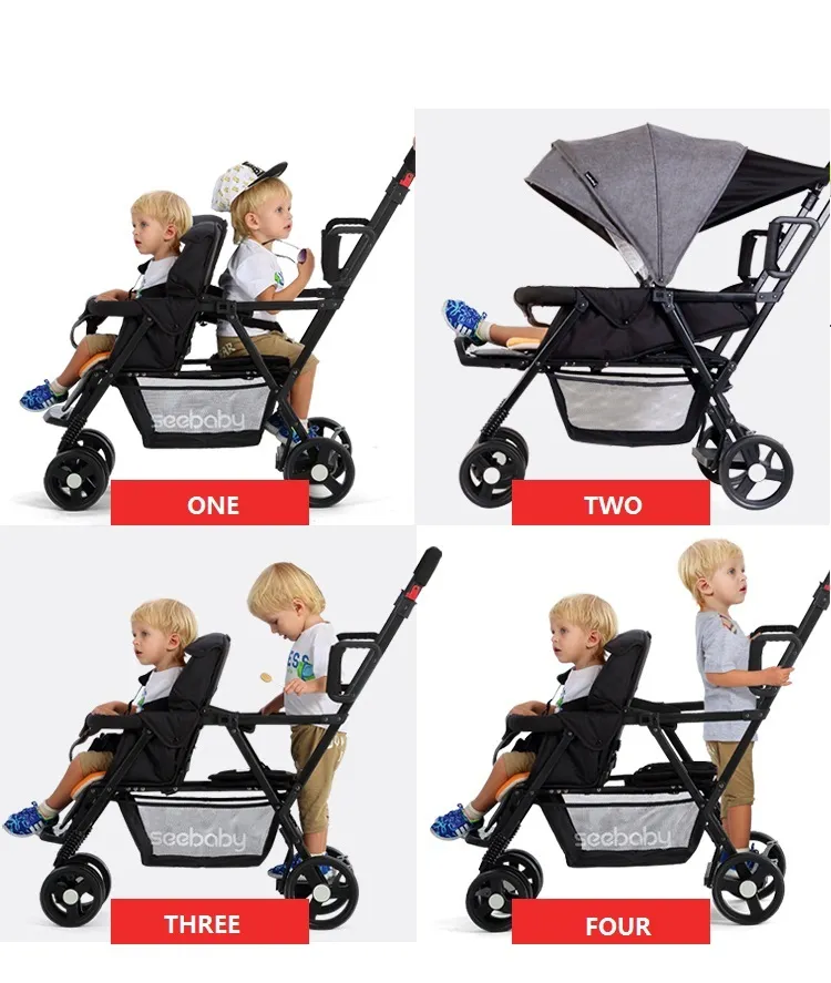 Seebaby Fold Gemelos Cochecito De Bebé Del Cochecito De Niño Doble Dos  Asiento Puede Soporte / Sit