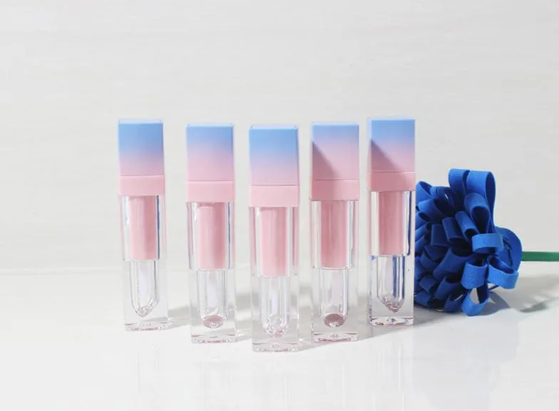 Square Empty Lip Gloss Tube Gradient Pink Blue Plastic Elegant Lipstick Liquid Cosmetic Containers 5ml Sample SN1223