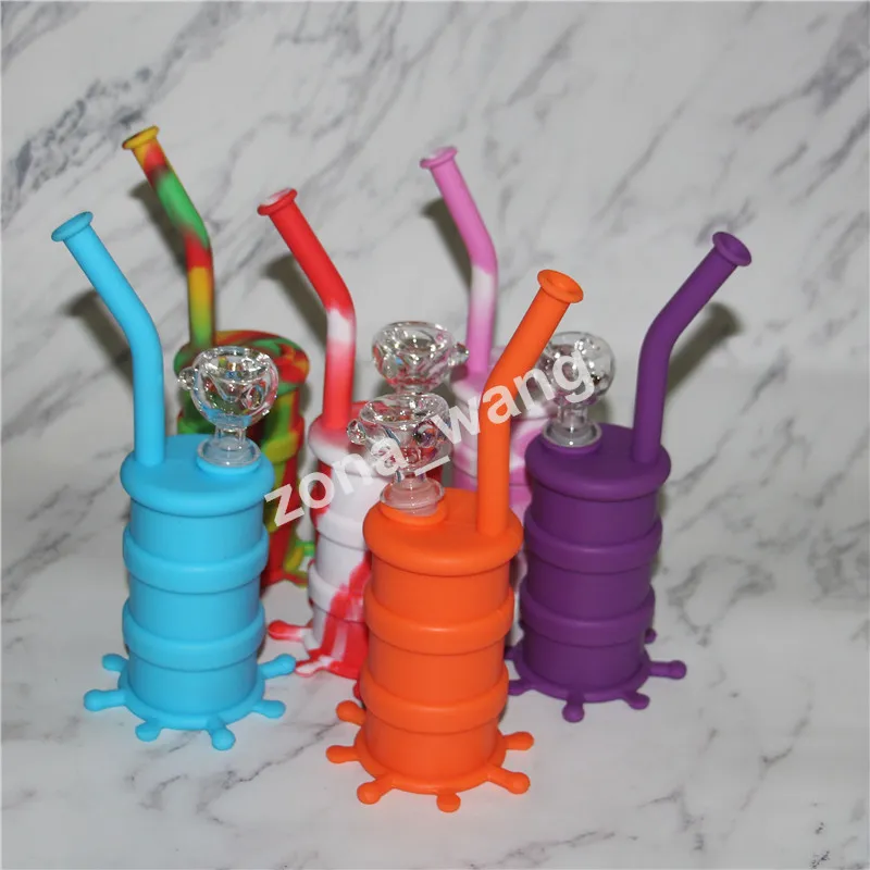 Narghilè colorati Bong in silicone con tubo dell'acqua in silicone con downstem in vetro dab rig Barilotto dab rig in silicone con giunto da 14 mm