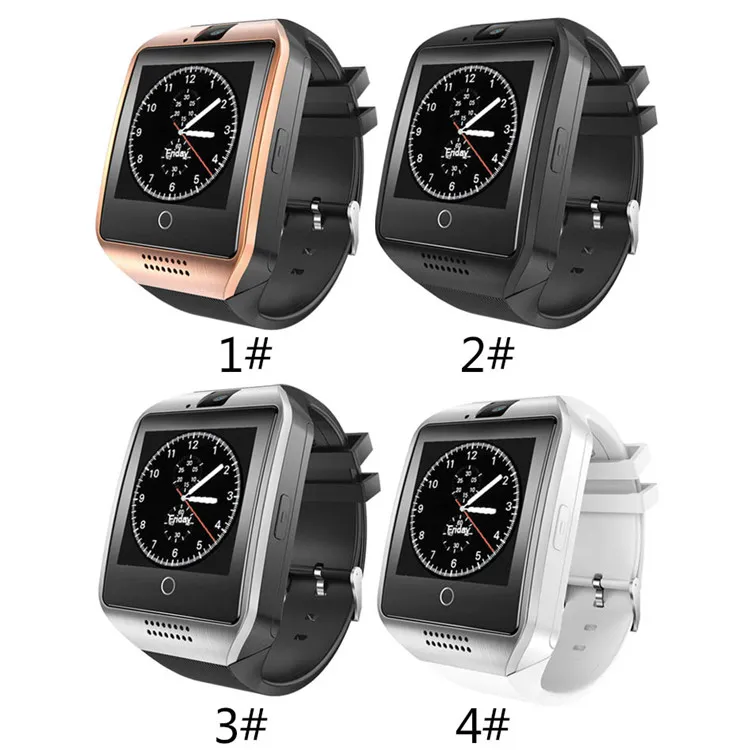 Q18 Android 휴대폰을위한 Smart Watch Bluetooth 스마트 워치 지원 SIM 카드 카메라 답변 전화 및 다양한 언어 1.44 인치 스마트 시계 설정 소매 상자