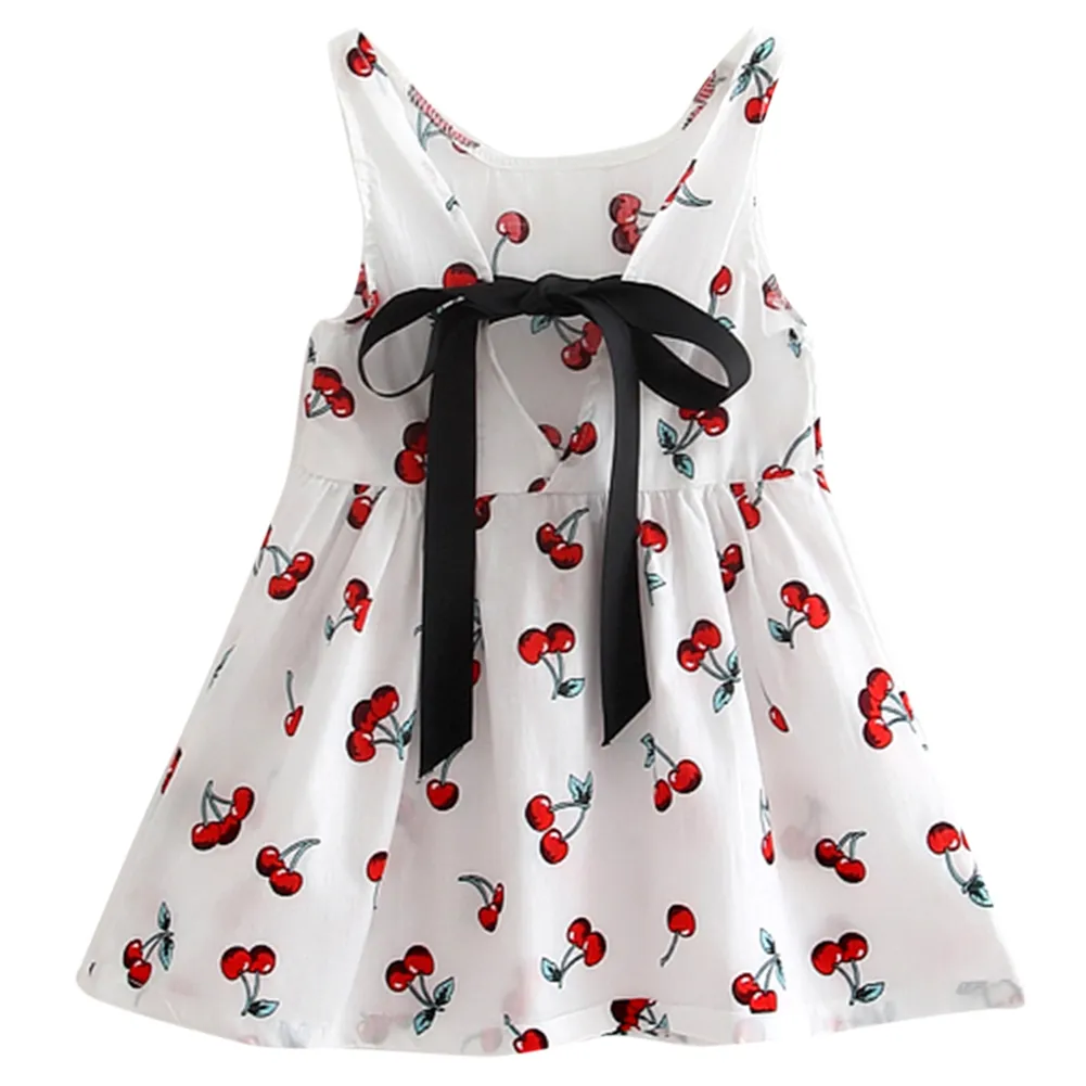 Kleid für Mädchen 2018 Sommer Baumwolle Kirsche Bogen Dekor Prinzessin Kleid Floral Weste Kleider für Mädchen Kinder Kleidung Vestidos
