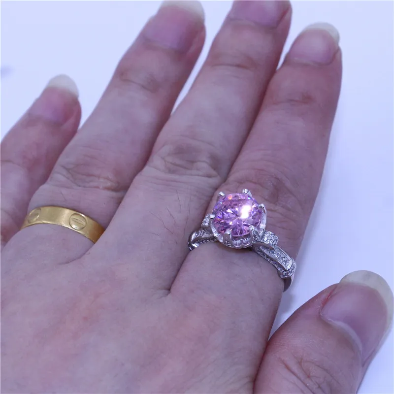 2 färger kvinnor mode 925 sterling silver krona ringar rund snitt 3ct rosa diamonique cz engagemang bröllopsring för kvinnor gåva