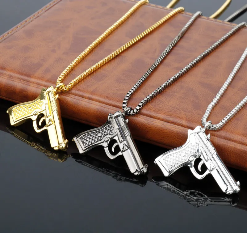 Gun Pistol Halskette Gold Bling Hip Hop Schmuck Ketten für Männer Geschenk wird und sandiges Drop-Ship