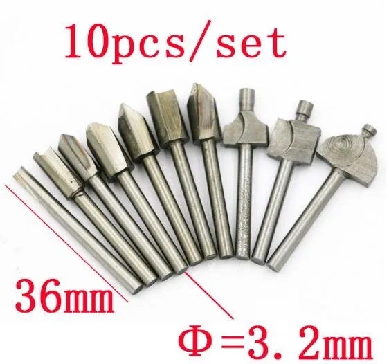 10st Burr Borr Bit Set High Speed ​​Wood Carving Rasps Shank Burs Steel Abrasive Tool Milling Cutter för Dremel Maskinverktyg Tillbehör