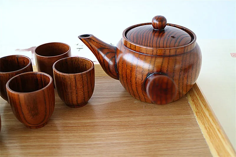 Wooden Teapot Japanese Style Tea Pot Vintage Kung Fu Set Long Handle Teapots With Strainer Tea Tool QW7178