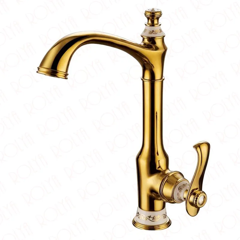 Rolya Venus Golden Orb White Chrome Pralni Faucet Sink Mikser Luksusowy Kitchen Tap291k