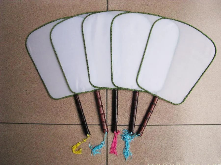 Blank White Round Silk Fan Wooden Handle Tassel Students Children DIY Fine Art Painting Program Chinese Hand Fans 