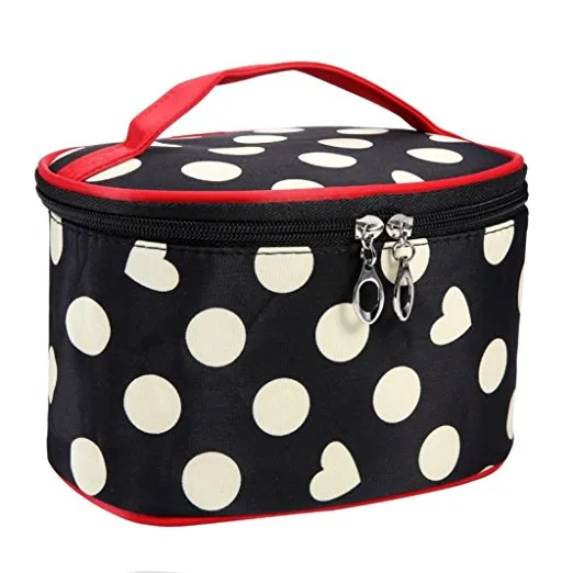 Dots Pattern Large Cosmetic Bag Travel Makeup Organizer Case Holder With Mirror for Women