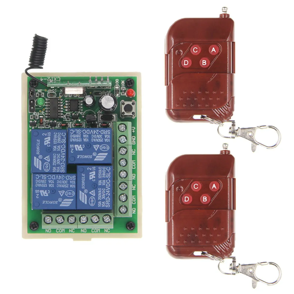 DC 12V 24V 10A 4 CH 4CH RF Draadloos Afstandsbediening Schakelaar Systeem, Perzik Zender + Ontvanger, 315/433 MHz, Momentary