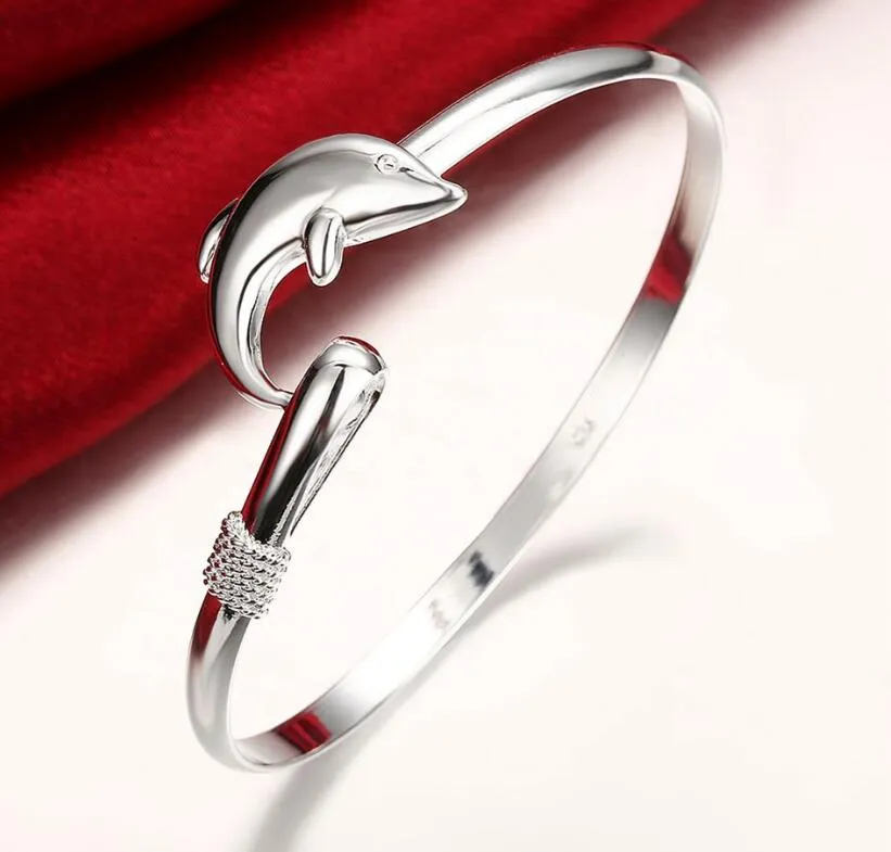 925 Silver lot Product Charm Handmade Classic Dolphin Open Adjustable Bangles Antique 925 Silver Bracelets Bangles Women4013085