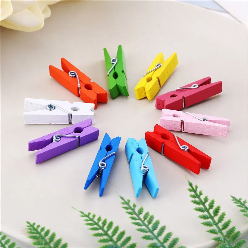 Mini Spring Clips Clothespins 35mm Colorful Wooden Craft Pegs For Hanging Clothes Paper Photo Message Cards QW8369