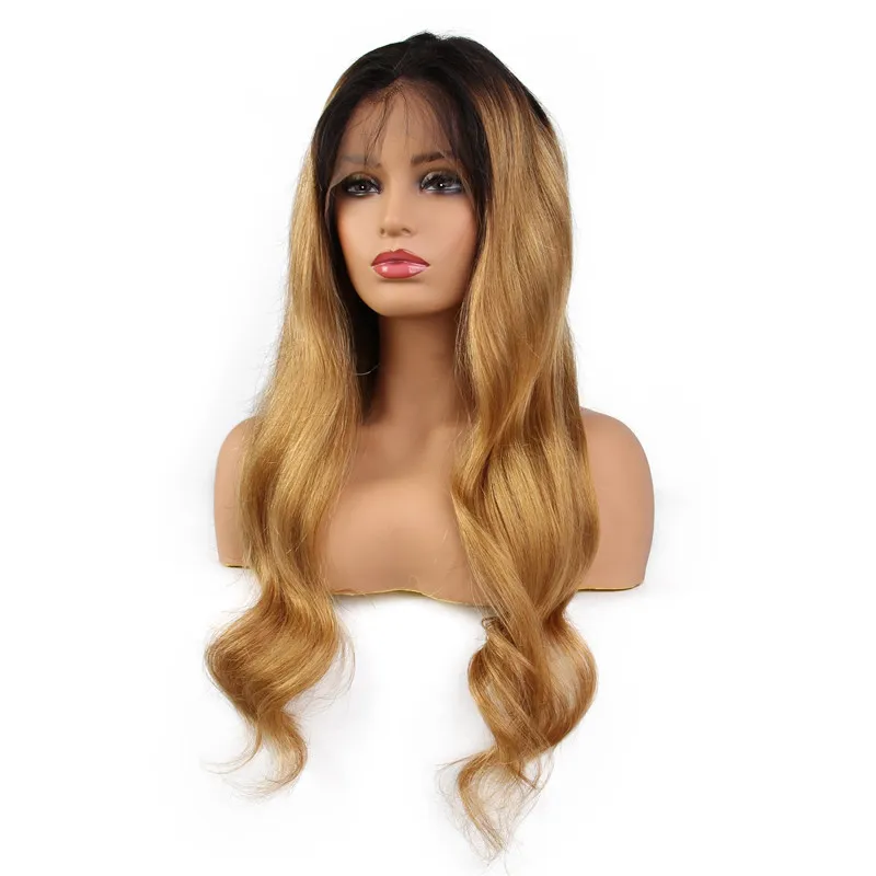 360 Lace Front Human Hair Wigs 1B 27 Ombre Blondynka Ciało Fala 130% Gęstość Brazylijski Remy Human Hair Pre-Zieszany Włęga Koronkowa Peruka Czołowa