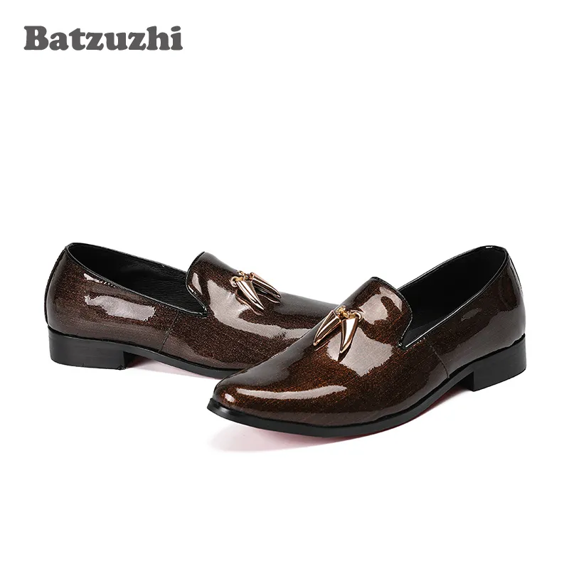 Chaussures Hommes Men Shoes Skórzany Luksusowy Projektant Slip On Mens Loafer Buty Brown Włoska Sukienka Oxfords Mężczyźni Mokasyny, Duży Rozmiar US6-12