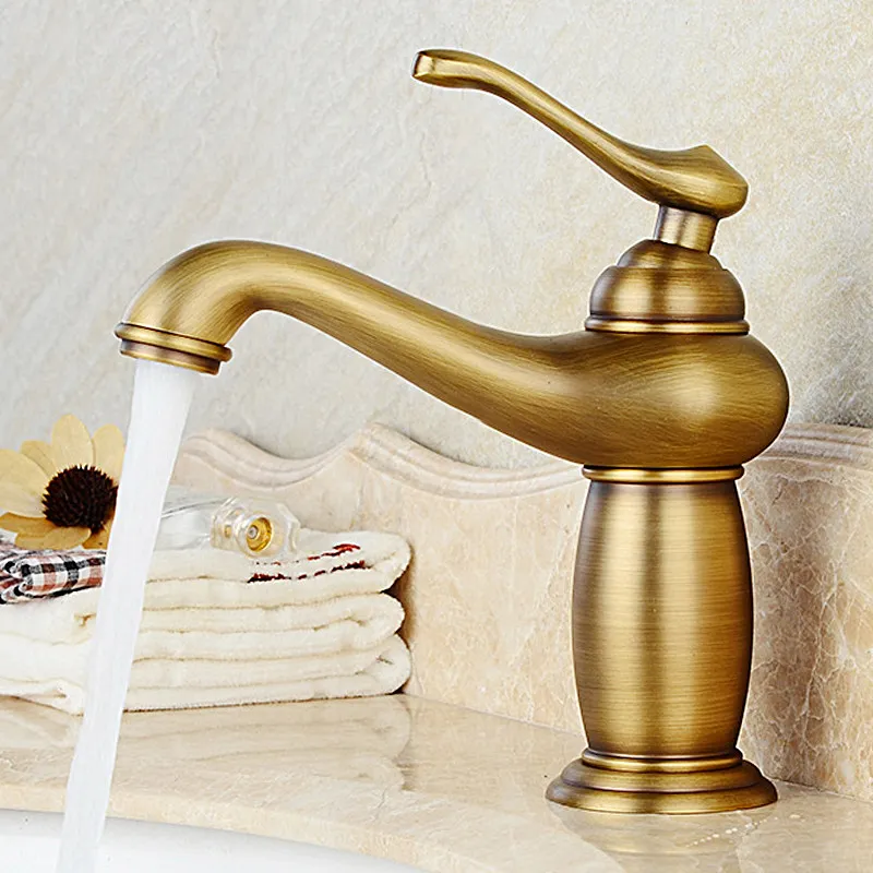 Grifo De Lavabo De Bano De Laton Antiguo De Estilo Europeo De Cobre Lleno Grifo De Lavabo De Un Solo Orificio Mezclador De Agua Caliente Y Fria Vintage Para El Hogar De