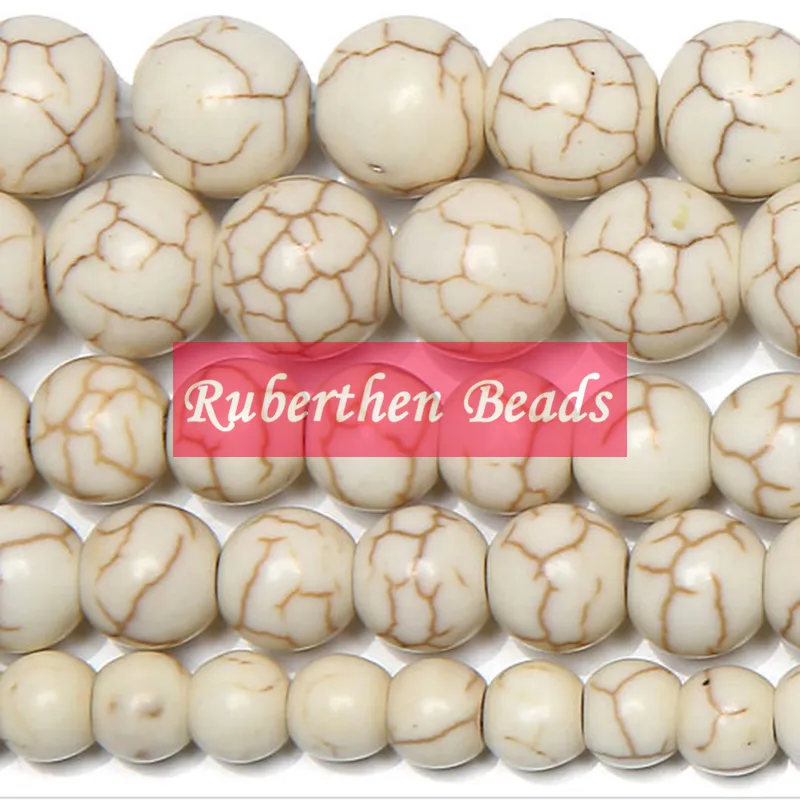 NB0037 Hög mängd natursten grossist armband pärlor vit turkos lös sten 4/6/8/10 mm runda pärlor för att göra smycken