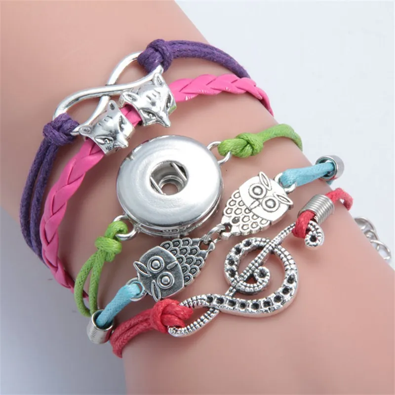 Fashion NOOSA Chunk Bracelet Mix Styles Infinity Cross Owl 18mm Ginger Snap Button Charms Bracelet Interchangeable Snaps Jewelry