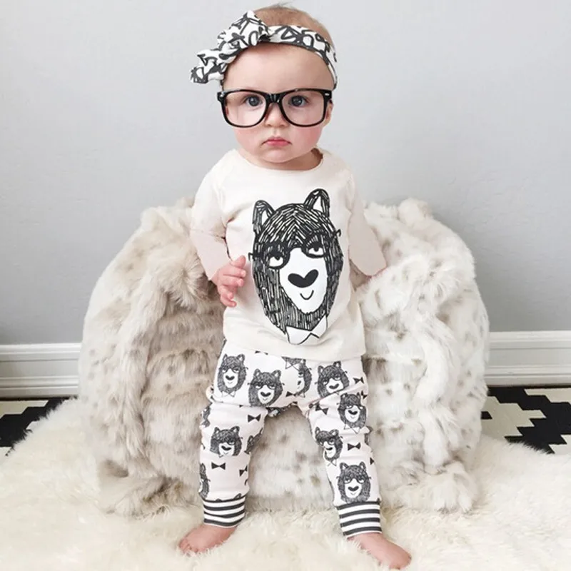 Babykleding Sets Kinderen Pasgeboren Baby Jongens Meisjes Lange Mouw Panda T-shirt + Gestreepte Broek Baby Kleding Outfits Sets 0-24M