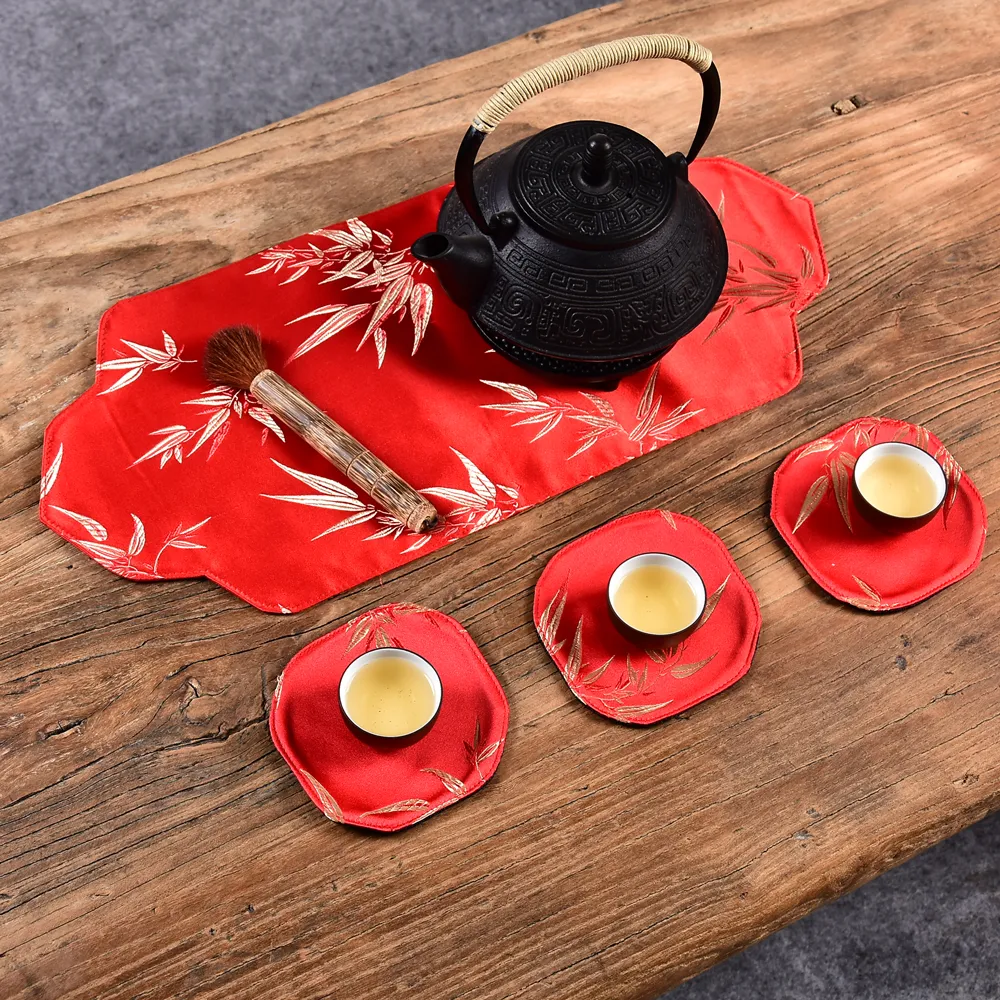 Son lüks küçük masa koşucusu çay masa bezi Çin ipek placemats yüksek uçlu brokar yemek masası mat koruyucu pedi boyutu 48x29330003