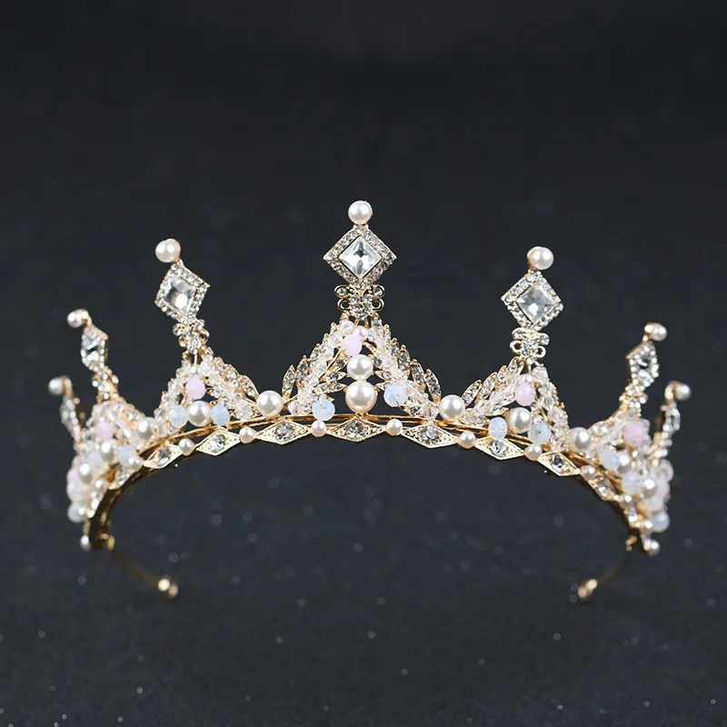 Barok İnciler Kristal Gelin Taçları Saç Bantları Altın Gelin Tiaras Kafa Bantları Düğün Diadem Kraliçe Taç Tiara Düğün Peçe Saç ACC3025731