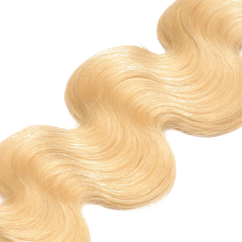 Cheveux humains vierges brésiliens 3 faisceaux avec fermeture en dentelle 4x4 péruvienne malaisienne extensions de cheveux indiens de corps couleur blonde 613