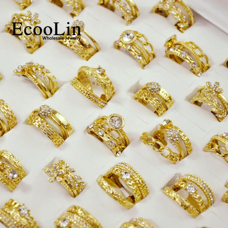 15 Pcs 5 Sets New Hot 3 in 1 Zircon GoldPlated Rings Sets For Women Female Wholesale Jewelry Bulks Lot Free Shipping LR4038