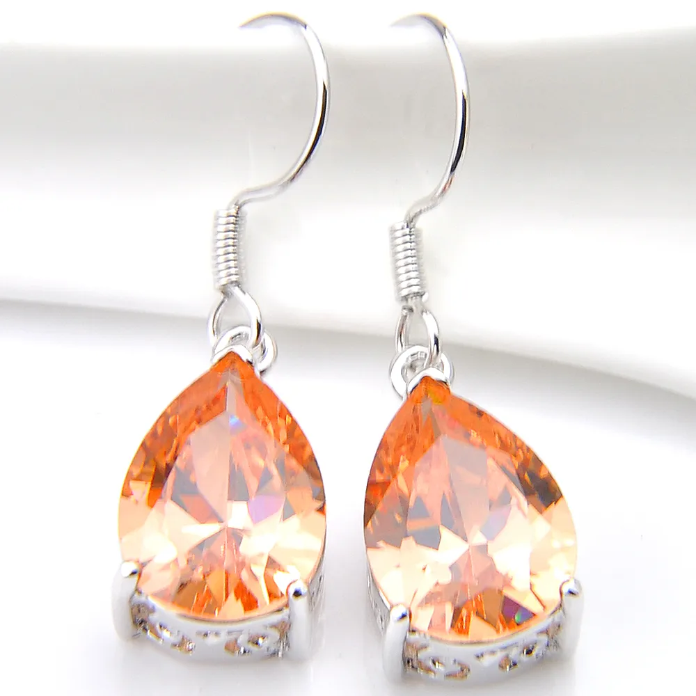 Luckyshine 2 pièces en forme de poire Morganite grenat Citrine boucles d'oreilles 925 en argent Sterling Plater femmes Zircon boucles d'oreilles marque bijoux de mode