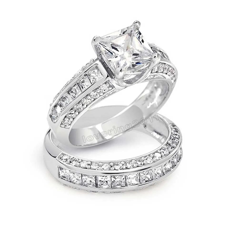 choucong Princess cut Stone 5A Zircon stone 10KT White Gold Filled Wedding Band Ring Set Sz 5-11 Spedizione gratuita