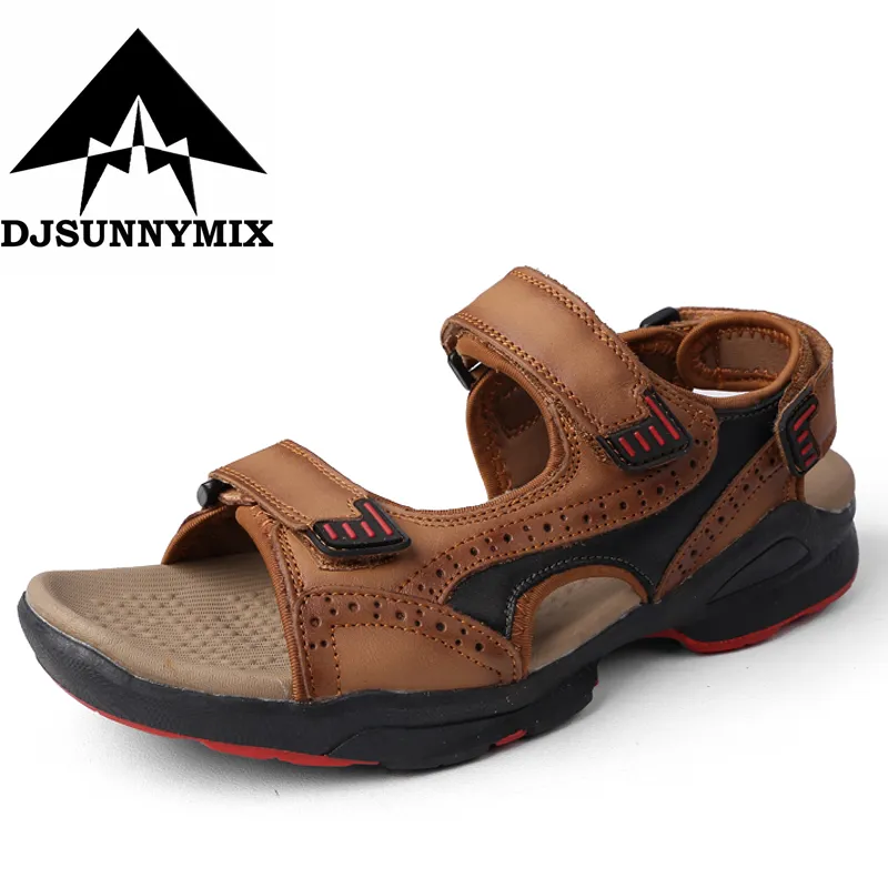 DJSUNNYMIX 2018 sandalias de verano para hombre, zapatillas, sandalias de cuero genuino, zapatos casuales de cuero para hombre para exteriores, zapatos de playa