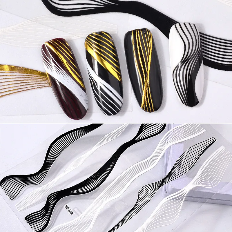 Neue 3D Gold Nagel Aufkleber Decals Elegante Einfache Streifen Muster DIY Nail art Dekoration Nagel Make-Up