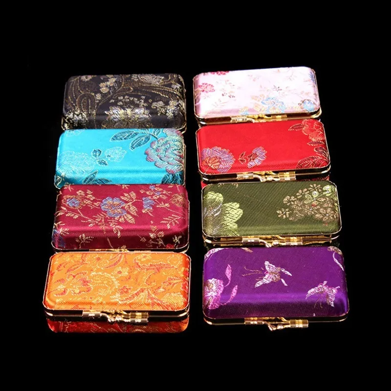 Mirrored Silk Brocade Craft Box Travel Jewelry Case Empty Double Lipstick Storage Boxes Lip Balm Tubes Packaging Containers LZ1793