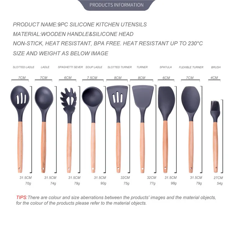 الخشب مقبض سيليكون أدوات الطبخ للمطبخ مشقوق تيرنر ملعقة مغرفة السباغيتي أدوات الطبخ مجموعات 120 قطع IB624