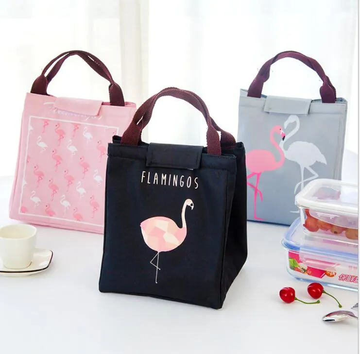 Flamingo thermal insulation lunch bag Waterproof portable lunch tote outdoor camping keep warm hand bag oxford fabric lunch box