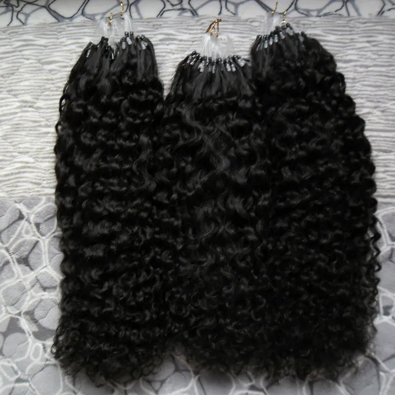 Obehandlad Applicera Natural Micro Link Hårförlängningar Human 300s Kinky Curly Hair Micro Loop 1 Gram Micro Loop Human Hair Extensions