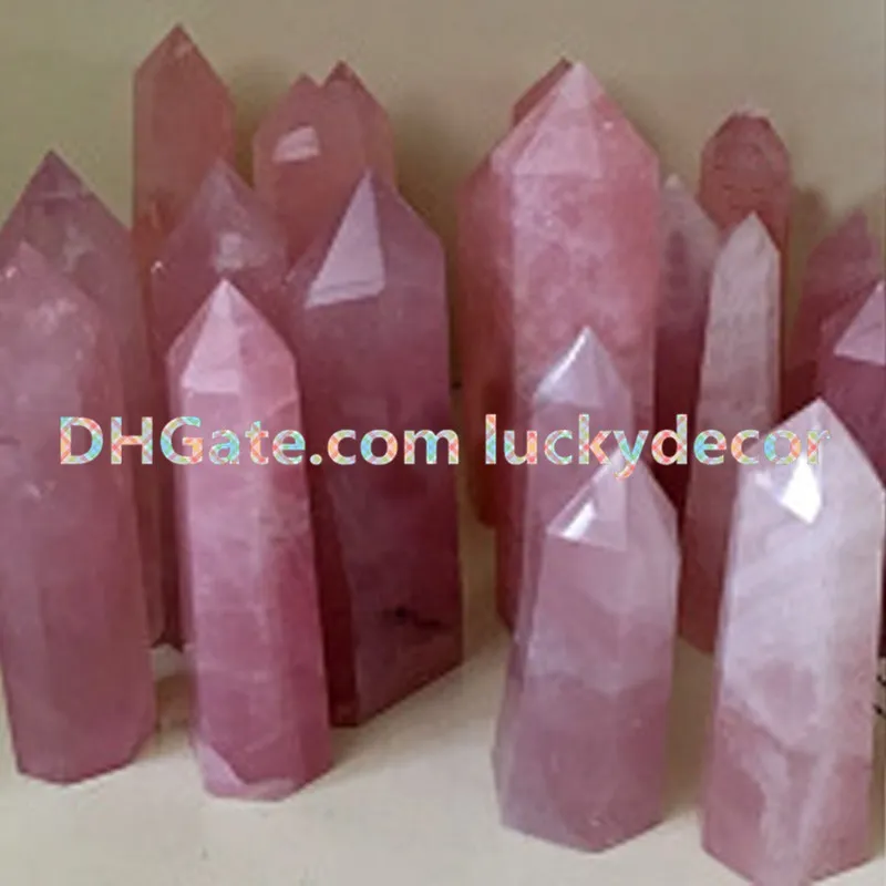 Obelisco di cristallo rosa Towercrystal HealingReik Grids Natural Rose Quartz Figurina Sfera gemma pietra auto in piedi 6 sfaccettatura singola p9124611