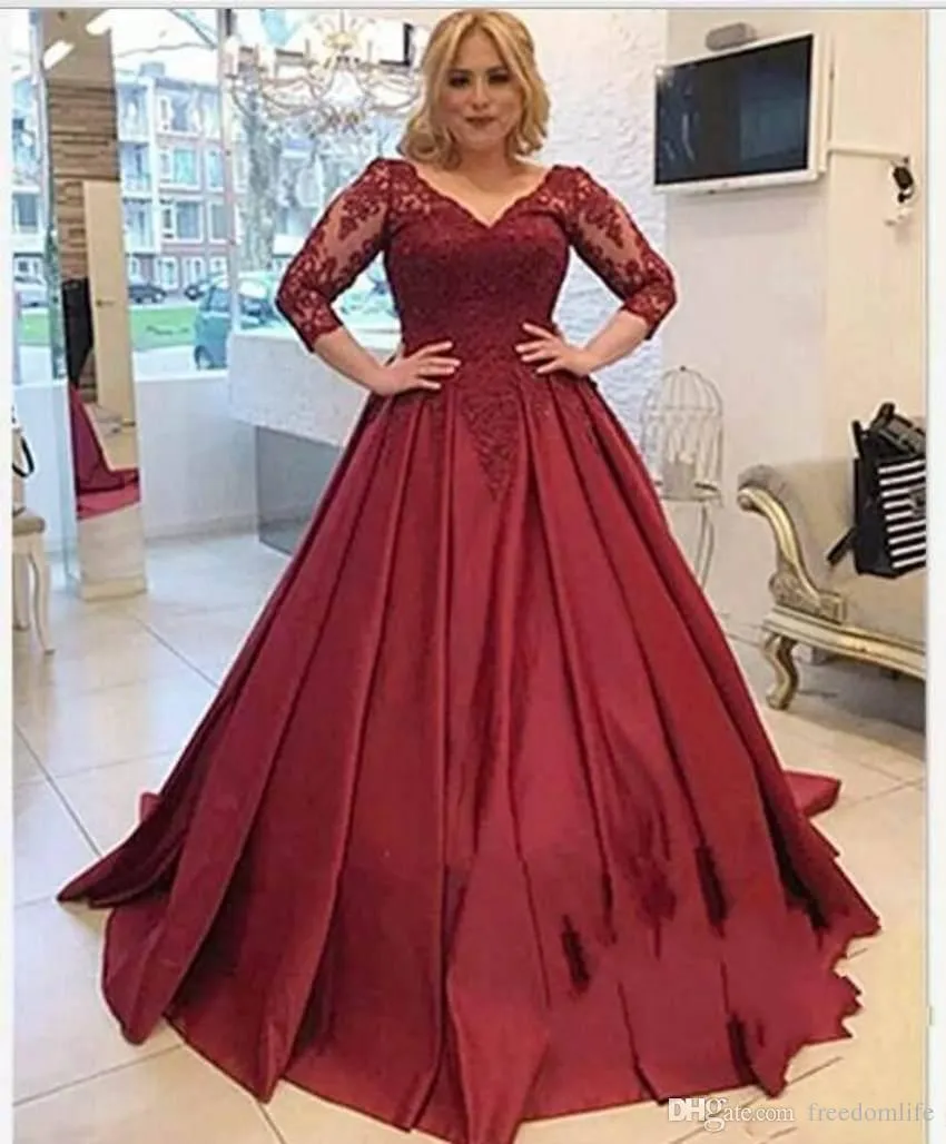 Burgundy plus size evening gowns sale
