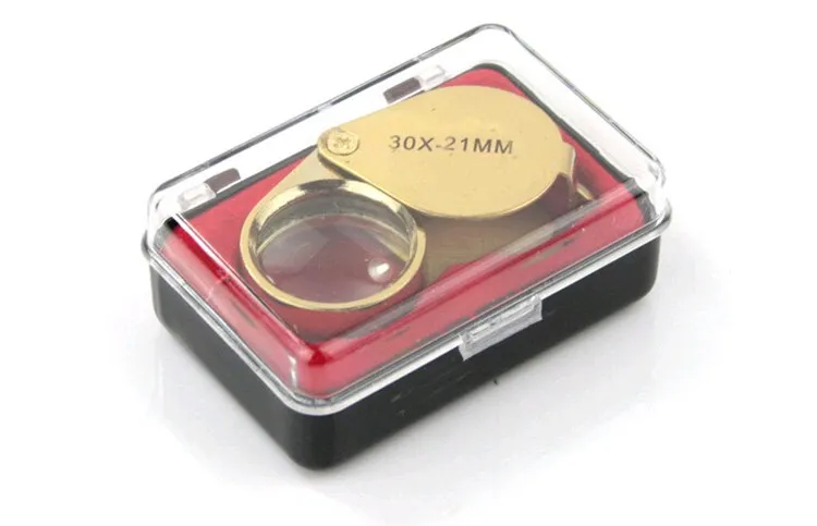 Portable 30x Moc 21mm Jewellers Magnifier Gold Eye Lupa Jewelry Store Najniższa cena Szkło powiększające z wykwintnym pudełkiem DHL za darmo