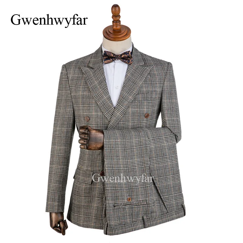 Dernière conception de pantalon de manteau 2018 italien Slim Fit Plaid costume formel porter marié smoking garçons d'honneur mariage dîner costume marié