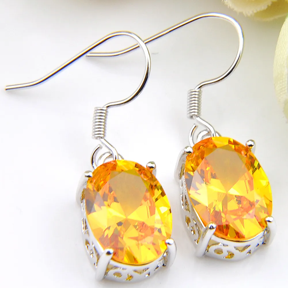 Luckyshine classique éblouissant feu ovale mystique Royal Citrine boucle d'oreille argent balancent cubique zircone boucles d'oreilles pour filles cadeau es